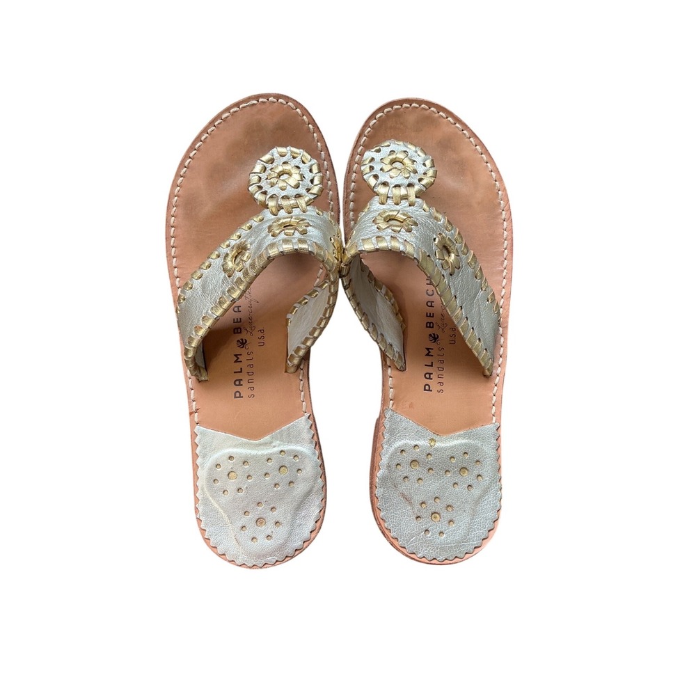 Palm Beach Sandals Womens Metallic Gold Silver Leather Navajo Thong Sandals 6 - Picture 5 of 10